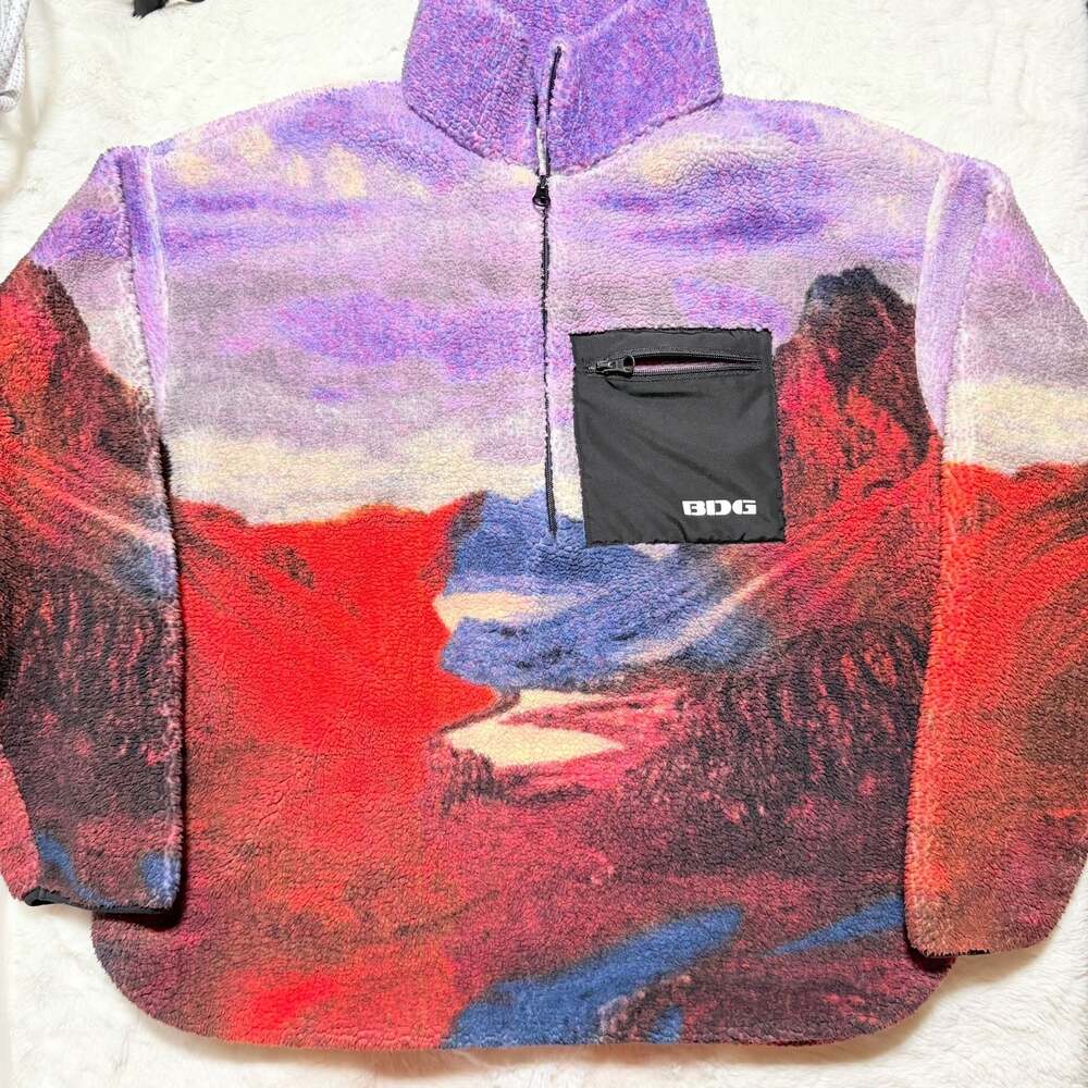 BDG Urban Outfitters Multi-Color Abstract Print Sherpa Fleece Half-Zip Pullover